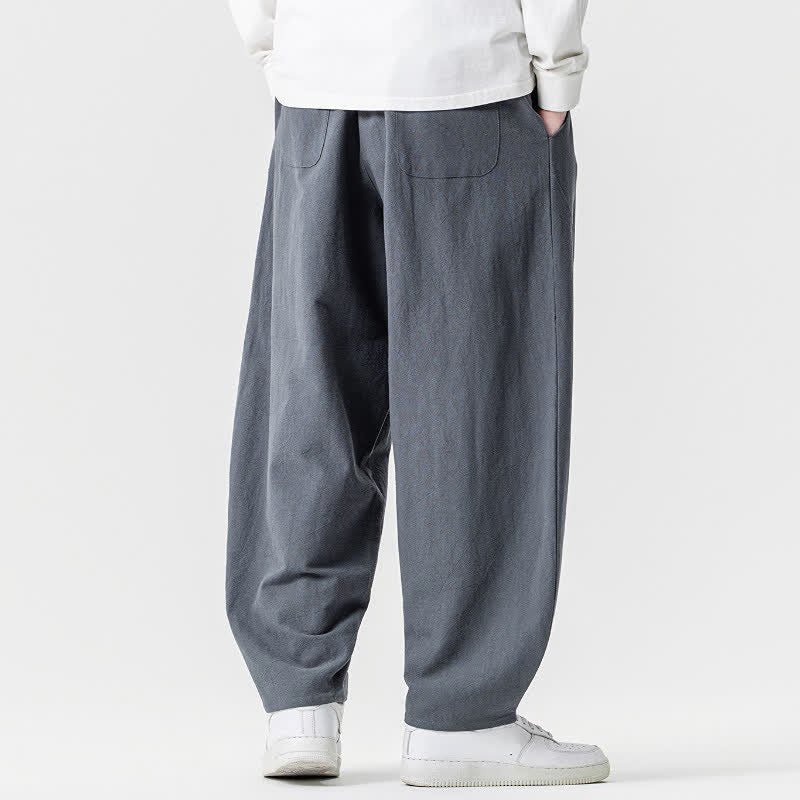 Buddha Stones Spring Summer Casual Drawstring Solid Cotton Ankle Pants Men's Harem Pants With Pockets - image 26