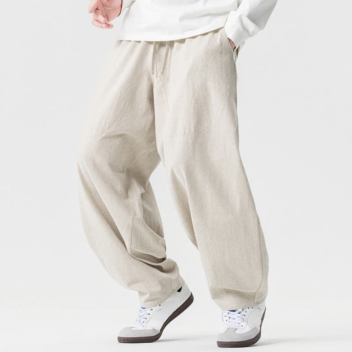 Buddha Stones Spring Summer Casual Drawstring Solid Cotton Ankle Pants Men's Harem Pants With Pockets - image 8