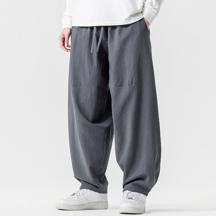 Buddha Stones Spring Summer Casual Drawstring Solid Cotton Ankle Pants Men's Harem Pants With Pockets - image 22