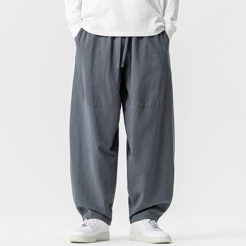 Buddha Stones Spring Summer Casual Drawstring Solid Cotton Ankle Pants Men's Harem Pants With Pockets - SlateGray - US/UK/AU46，EU56 (5XL) - image 21