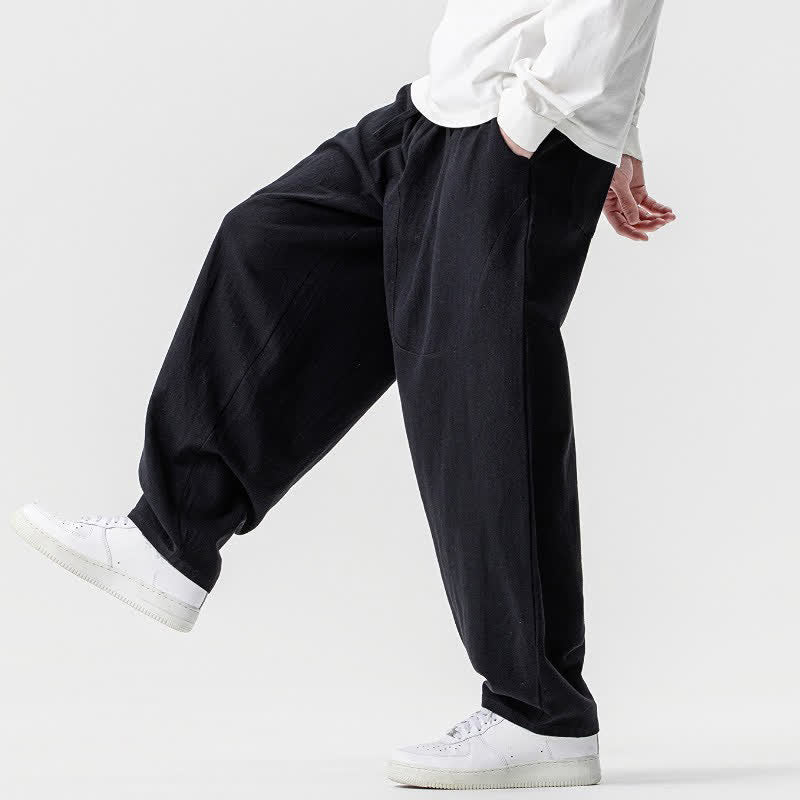 Buddha Stones Spring Summer Casual Drawstring Solid Cotton Ankle Pants Men's Harem Pants With Pockets - image 15