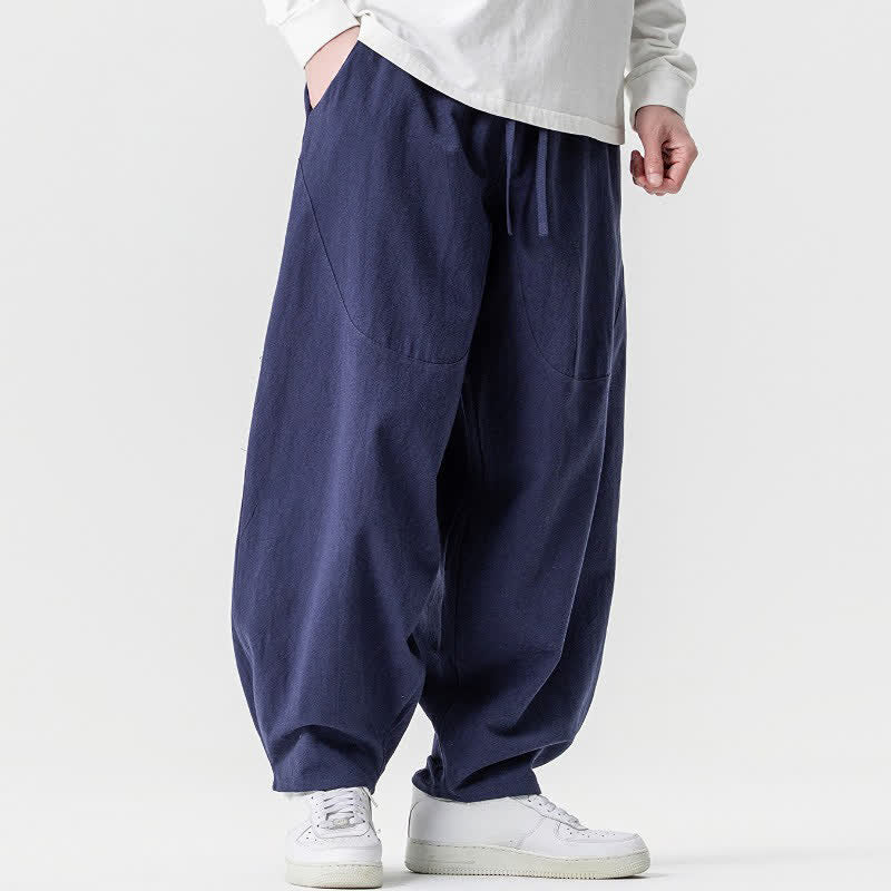 Buddha Stones Spring Summer Casual Drawstring Solid Cotton Ankle Pants Men's Harem Pants With Pockets - image 31