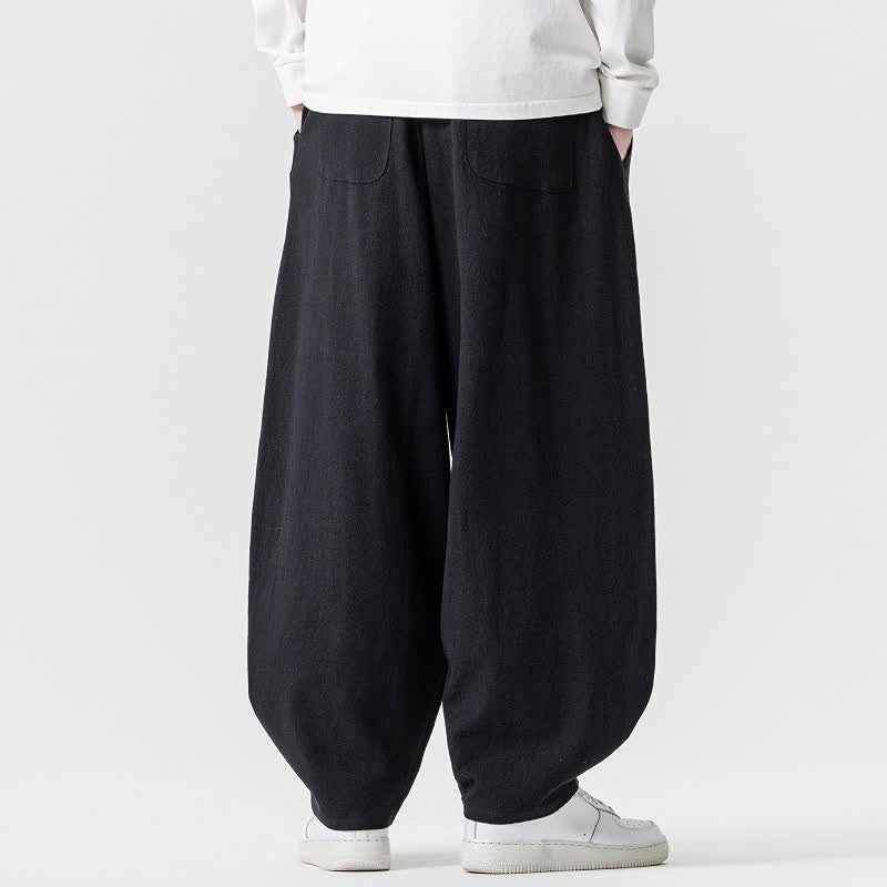 Buddha Stones Spring Summer Casual Drawstring Solid Cotton Ankle Pants Men's Harem Pants With Pockets - image 17