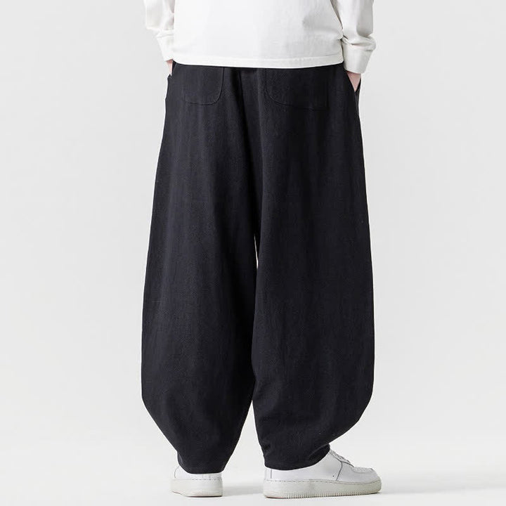 Buddha Stones Spring Summer Casual Drawstring Solid Cotton Ankle Pants Men's Harem Pants With Pockets - image 17