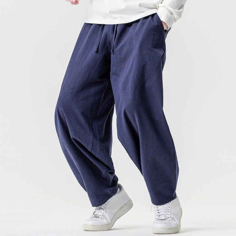 Buddha Stones Spring Summer Casual Drawstring Solid Cotton Ankle Pants Men's Harem Pants With Pockets - image 29