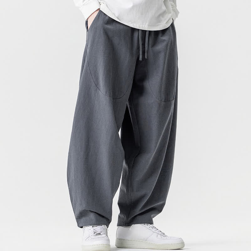 Buddha Stones Spring Summer Casual Drawstring Solid Cotton Ankle Pants Men's Harem Pants With Pockets - image 25