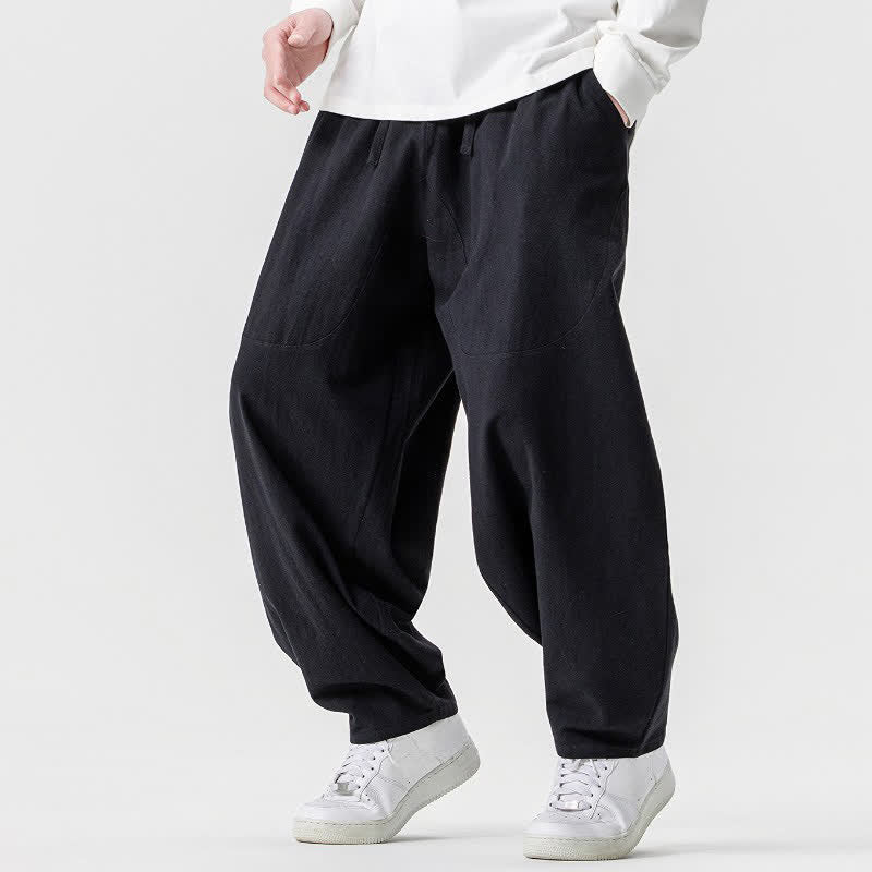 Buddha Stones Spring Summer Casual Drawstring Solid Cotton Ankle Pants Men's Harem Pants With Pockets - image 14