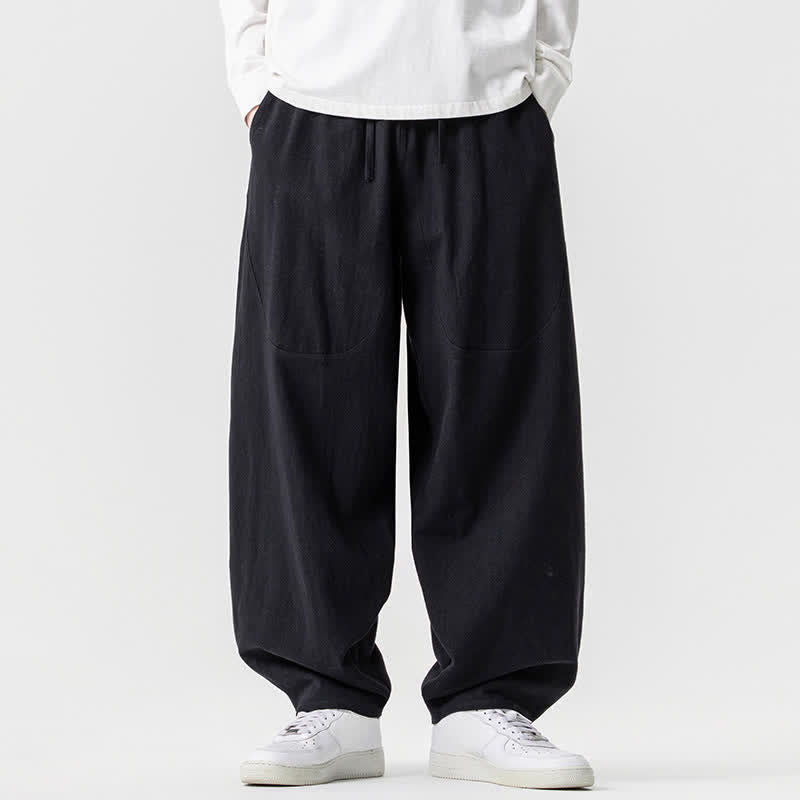 Buddha Stones Spring Summer Casual Drawstring Solid Cotton Ankle Pants Men's Harem Pants With Pockets - Black - US/UK/AU46，EU56 (5XL) - image 12
