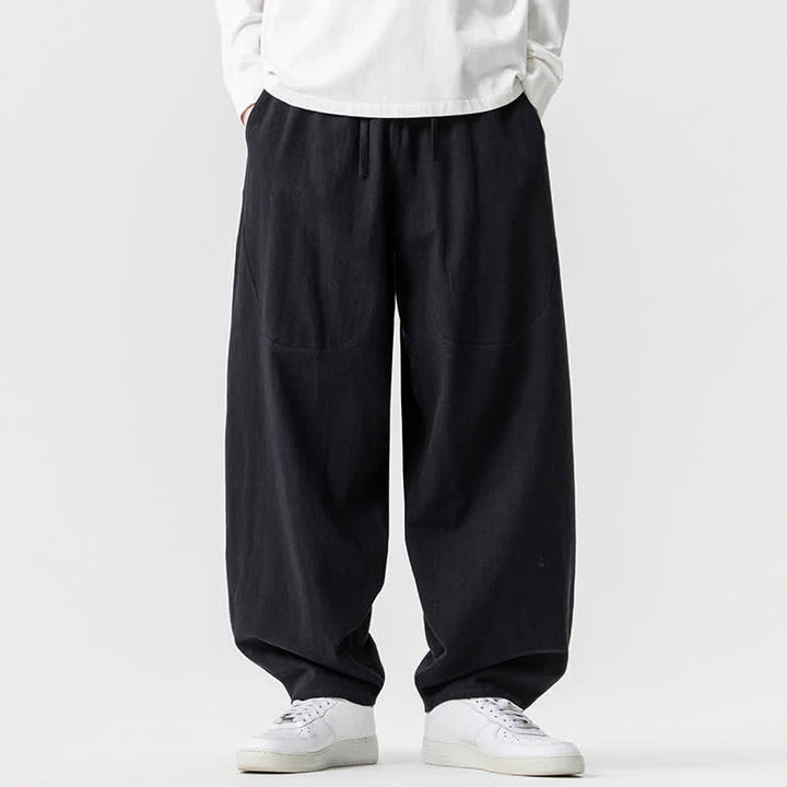 Buddha Stones Spring Summer Casual Drawstring Solid Cotton Ankle Pants Men's Harem Pants With Pockets - Black - US/UK/AU46，EU56 (5XL) - image 12