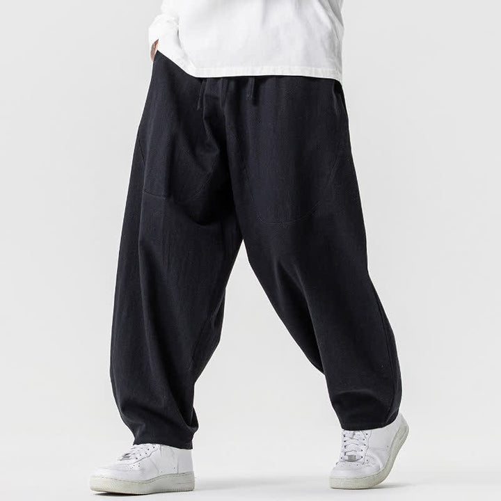 Buddha Stones Spring Summer Casual Drawstring Solid Cotton Ankle Pants Men's Harem Pants With Pockets - image 13