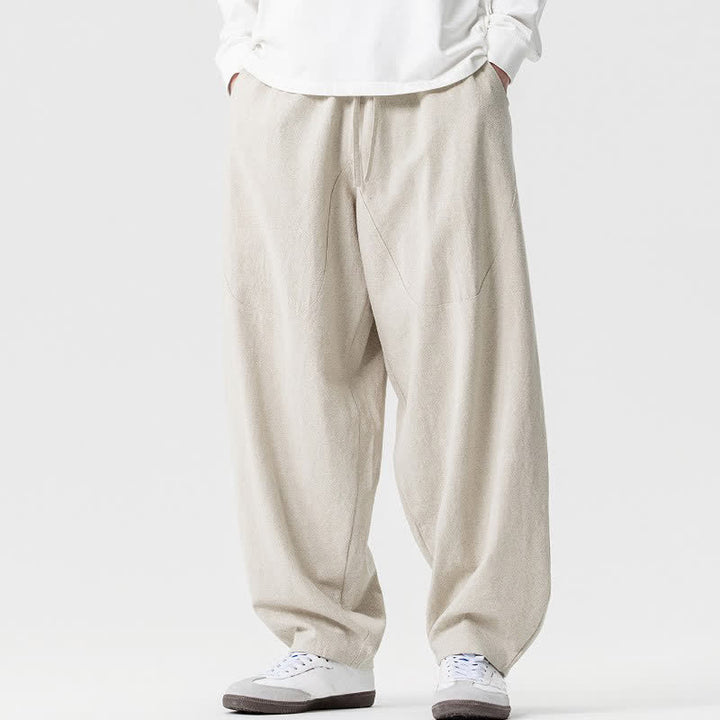 Buddha Stones Spring Summer Casual Drawstring Solid Cotton Ankle Pants Men's Harem Pants With Pockets - image 7