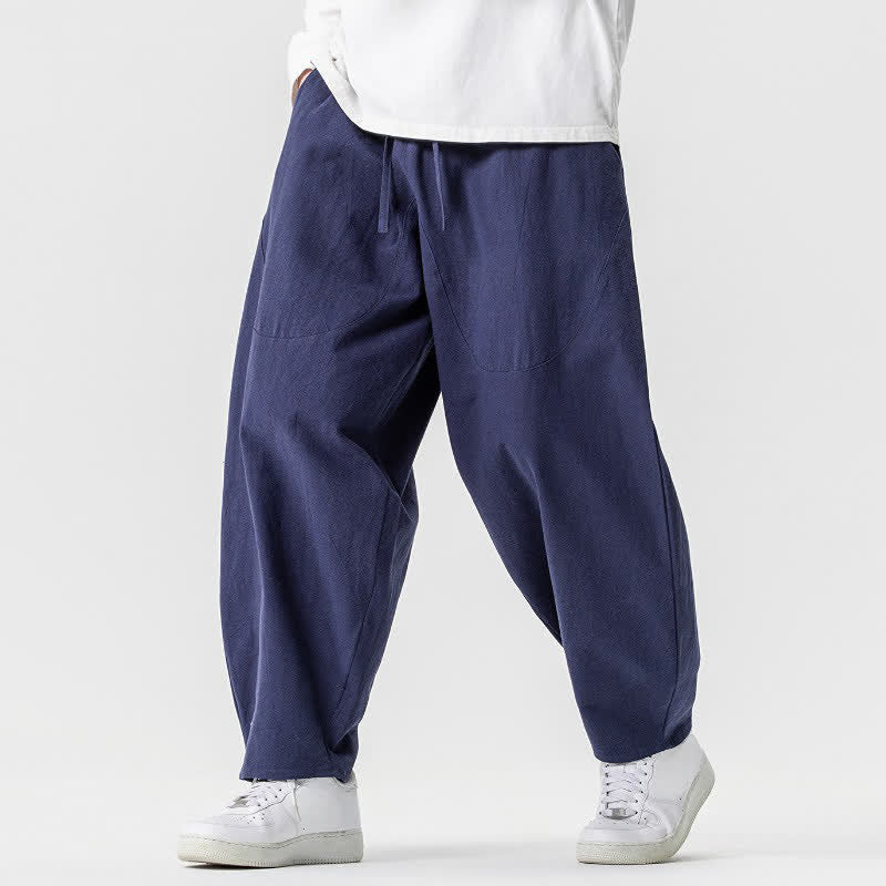 Buddha Stones Spring Summer Casual Drawstring Solid Cotton Ankle Pants Men's Harem Pants With Pockets - image 28