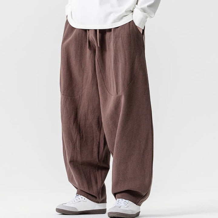 Buddha Stones Spring Summer Casual Drawstring Solid Cotton Ankle Pants Men's Harem Pants With Pockets - image 1