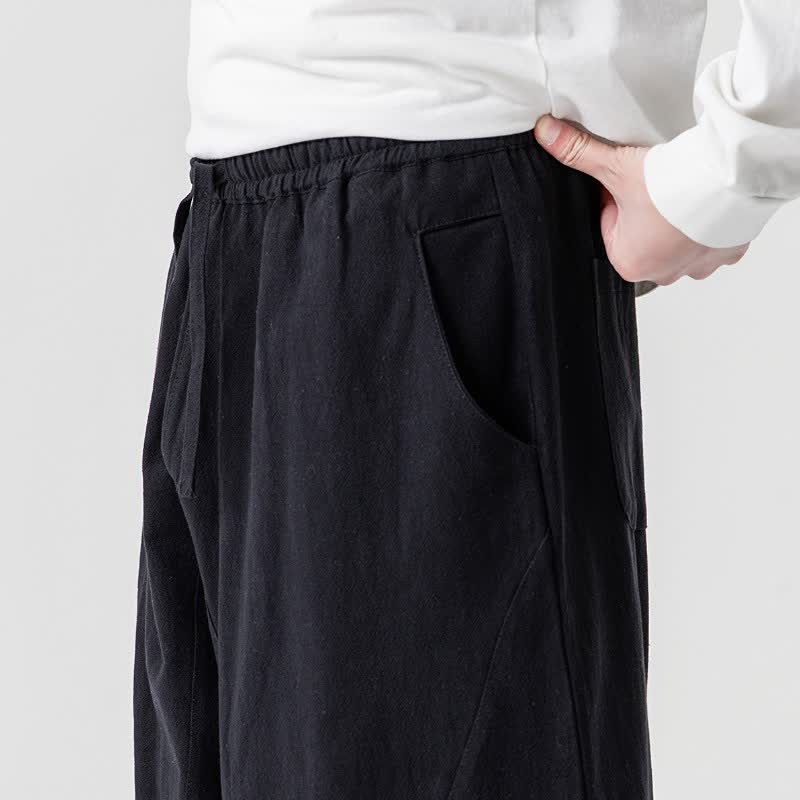 Buddha Stones Spring Summer Casual Drawstring Solid Cotton Ankle Pants Men's Harem Pants With Pockets - image 19