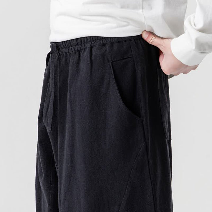 Buddha Stones Spring Summer Casual Drawstring Solid Cotton Ankle Pants Men's Harem Pants With Pockets - image 19