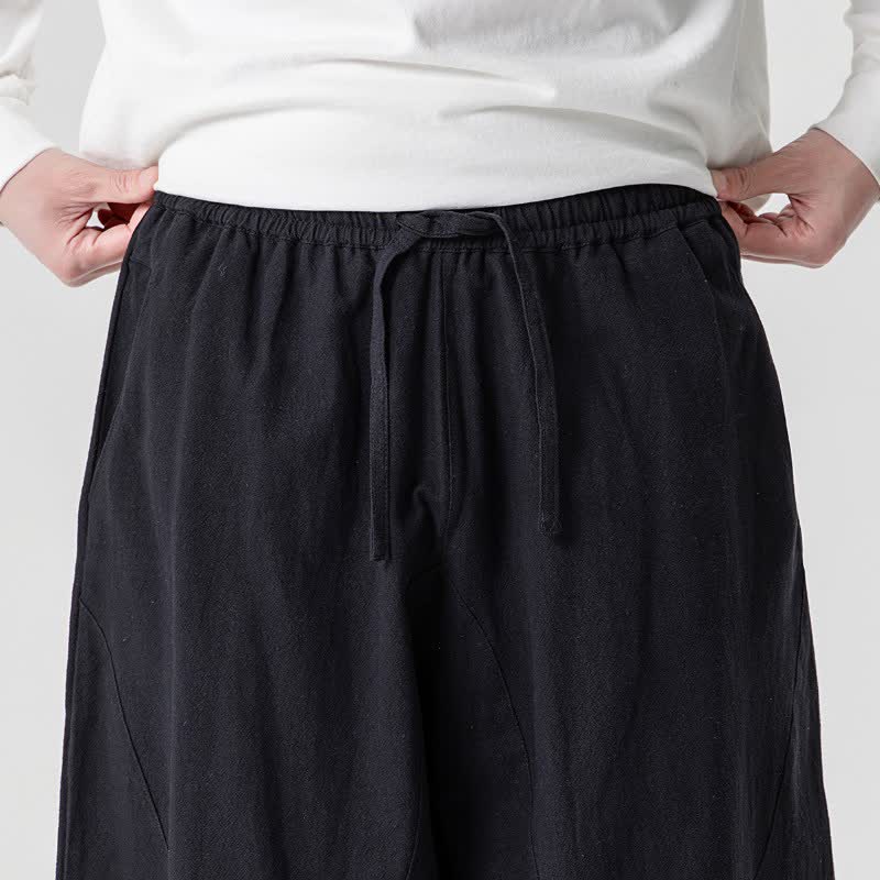 Buddha Stones Spring Summer Casual Drawstring Solid Cotton Ankle Pants Men's Harem Pants With Pockets - image 18