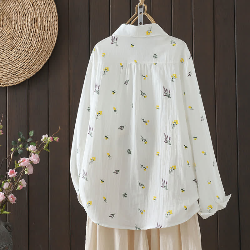 Buddha Stones Spring Fall Casual Button-Up Floral Women's Long Sleeve Shirts With Pocket - image 1