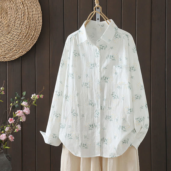 Buddha Stones Spring Fall Casual Button-Up Floral Women's Long Sleeve Shirts With Pocket - Blue Flowers - US12, UK/AU16, EU44 (3XL) - image 9