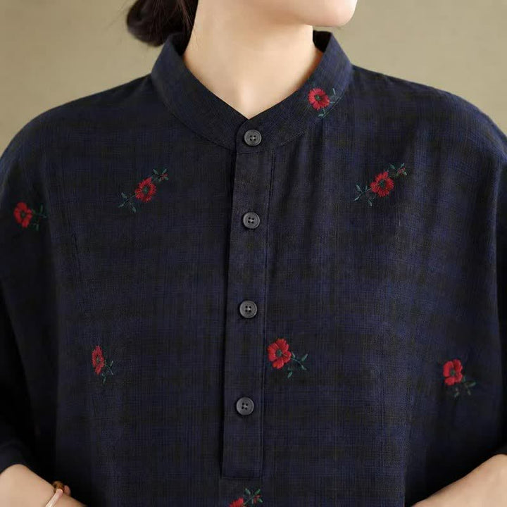 Buddha Stones Spring Fall Tang Style Vintage Mandarin Collar Floral Women's Long Sleeve Dresses With Pockets - image 5