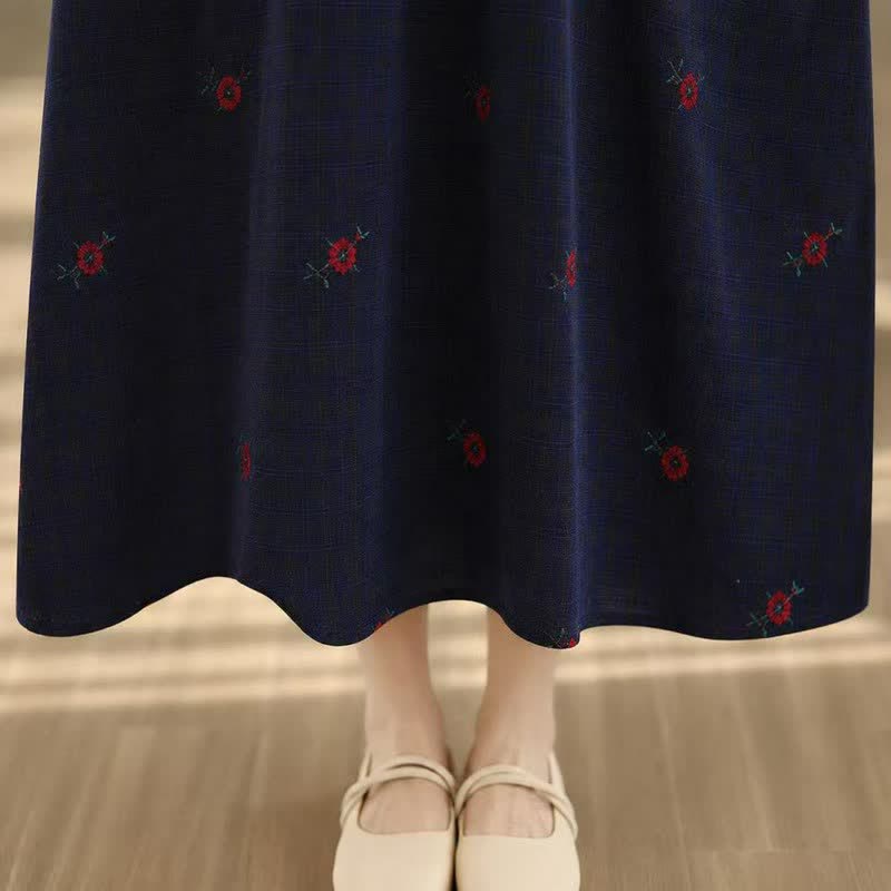 Buddha Stones Spring Fall Tang Style Vintage Mandarin Collar Floral Women's Long Sleeve Dresses With Pockets - image 8