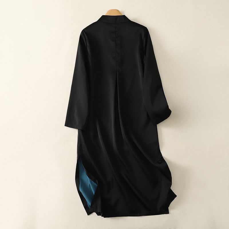 Buddha Stones Spring Fall Tang Style Elegant Mandarin Collar Side Slit Solid Women's Long Sleeve Dresses - image 1