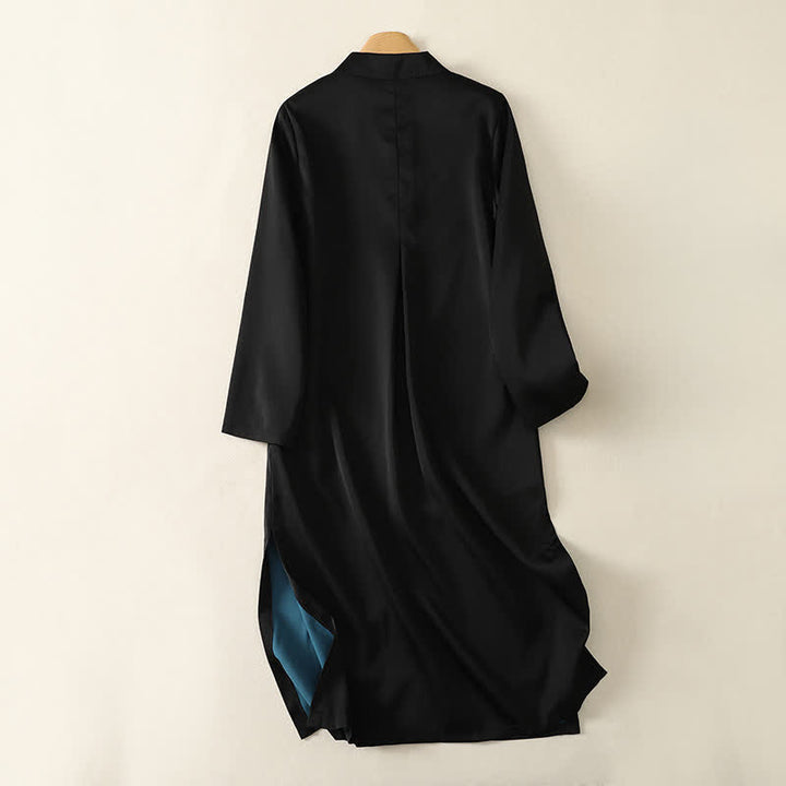 Buddha Stones Spring Fall Tang Style Elegant Mandarin Collar Side Slit Solid Women's Long Sleeve Dresses - image 1