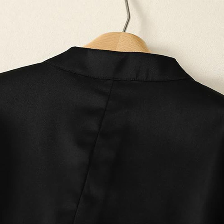 Buddha Stones Spring Fall Tang Style Elegant Mandarin Collar Side Slit Solid Women's Long Sleeve Dresses - image 3