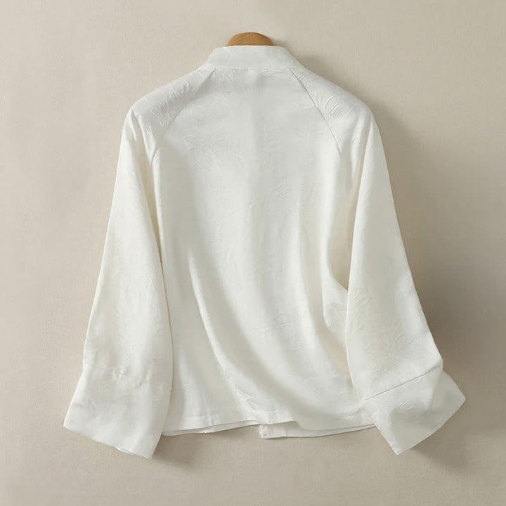 Buddha Stones Spring Fall Tang Style Vintage Frog Button Solid Women's Long Sleeve Shirts - image 1