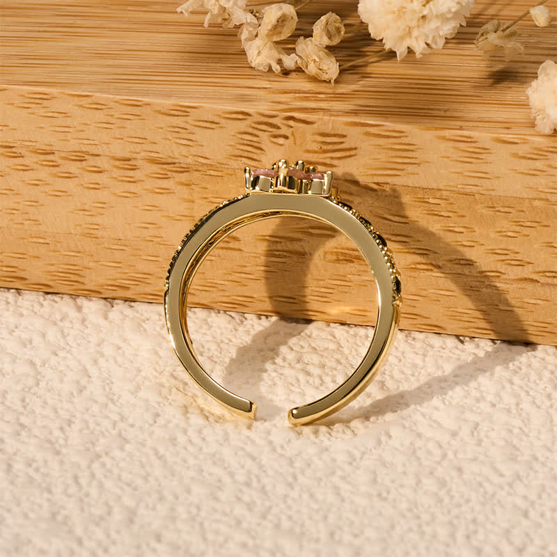 Buddha Stones Copper Lotus Enlightenment Inlaid Floral Open Ring - image 4