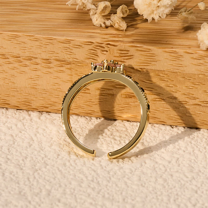 Buddha Stones Copper Lotus Enlightenment Inlaid Floral Open Ring - image 4