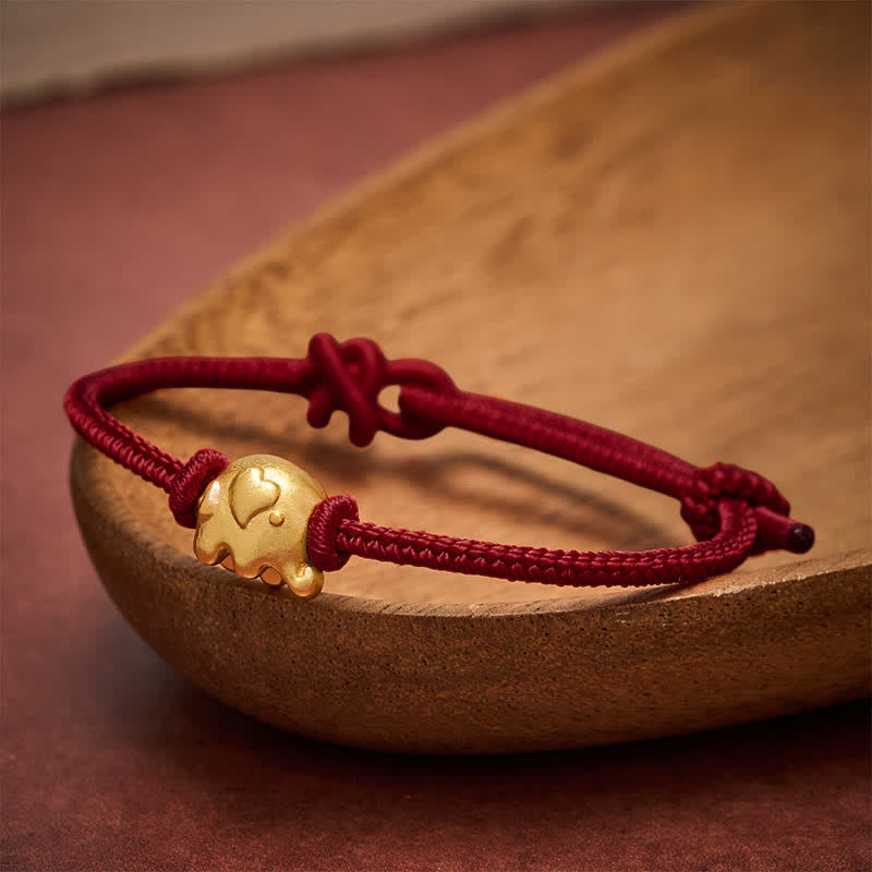 Buddha Stones Red String Elephant Copper Protection Bracelet - Dark Red - image 10