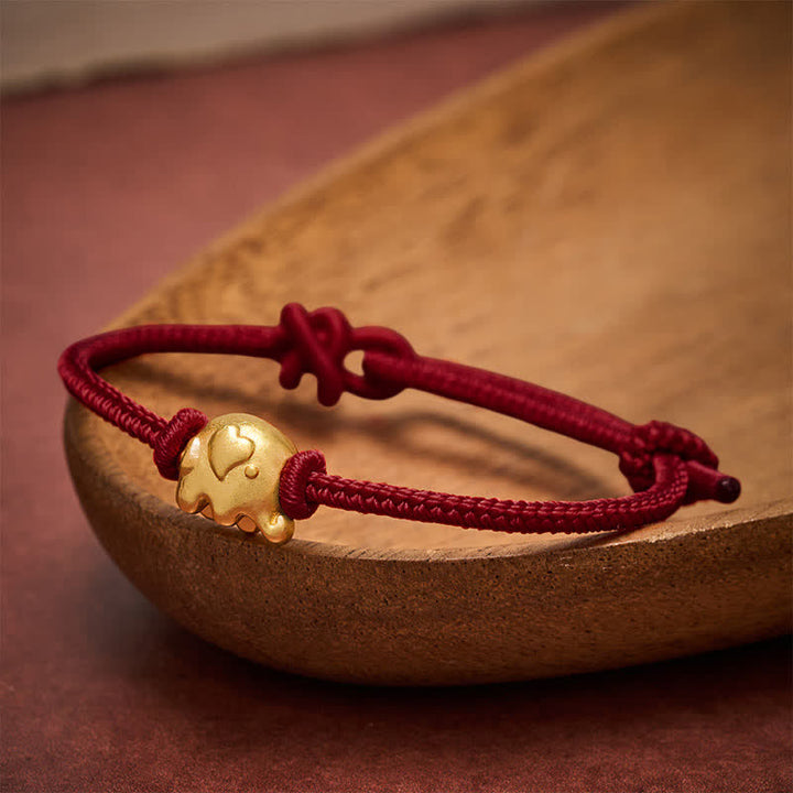 Buddha Stones Red String Elephant Copper Protection Bracelet - Dark Red - image 10