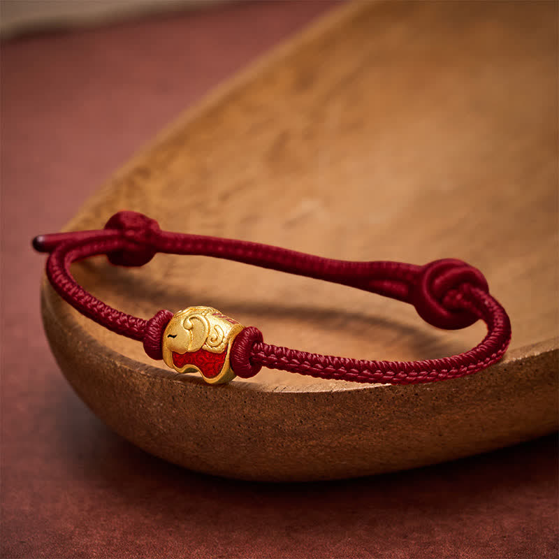 Buddha Stones Red String Elephant Copper Faith Bracelet - Dark Red - image 10