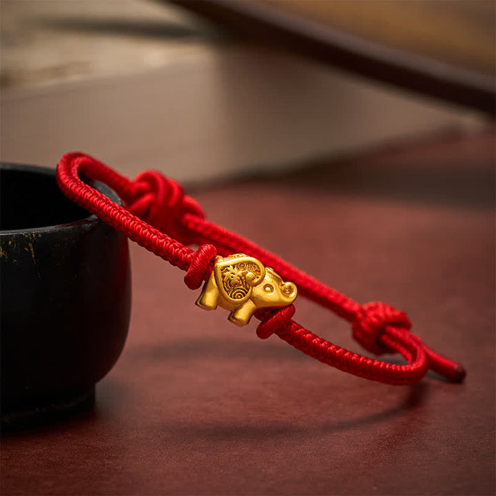 Buddha Stones Elephant Red String Copper Strength Bracelet - Red - image 0
