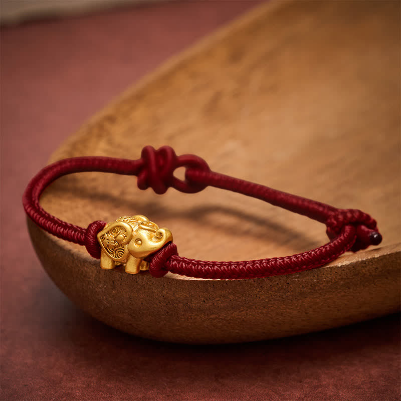 Buddha Stones Elephant Red String Copper Strength Bracelet - Dark Red - image 10