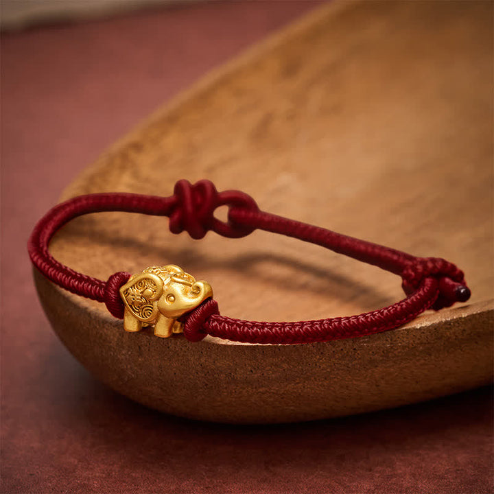 Buddha Stones Elephant Red String Copper Strength Bracelet - Dark Red - image 10
