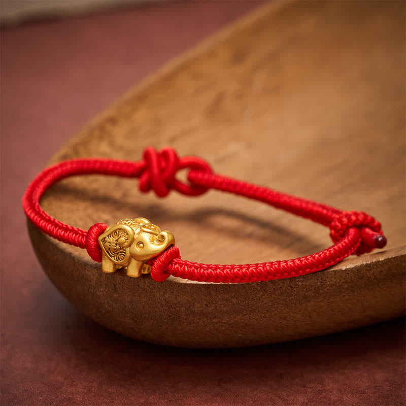 Buddha Stones Elephant Red String Copper Strength Bracelet - image 1