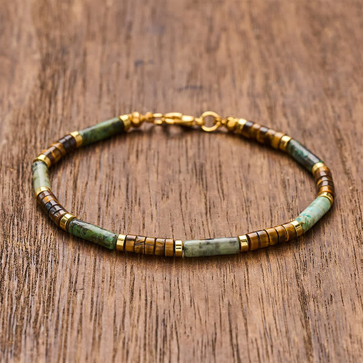 Buddha Stones Green Agate Tiger Eye Hematite Support Beaded Bracelet - 7.9–8.2 in (20–21 cm) - image 0