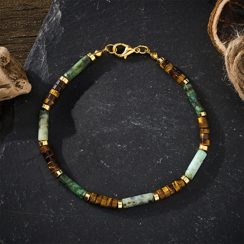 Buddha Stones Green Agate Tiger Eye Hematite Support Beaded Bracelet - image 1