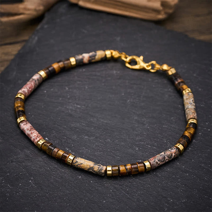 Buddha Stones Picture Jasper Tiger Eye Barrel Beads Courage Bracelet - image 2