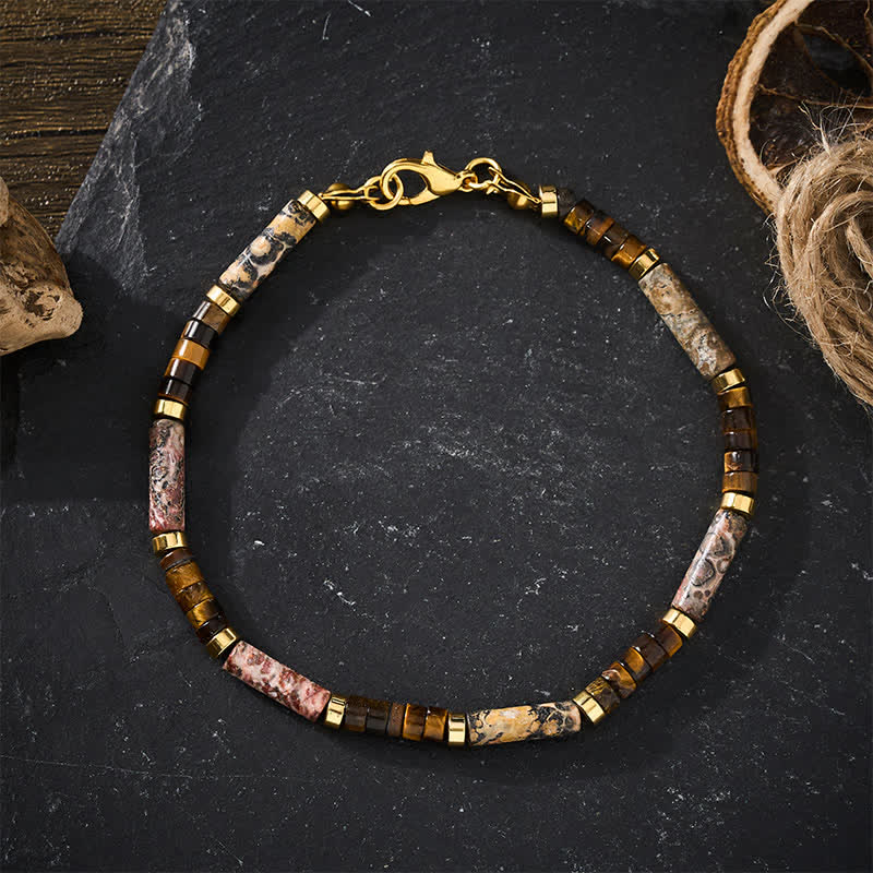 Buddha Stones Picture Jasper Tiger Eye Barrel Beads Courage Bracelet - image 1