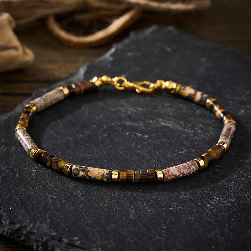 Buddha Stones Picture Jasper Tiger Eye Barrel Beads Courage Bracelet - image 3