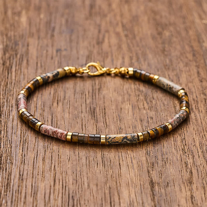 Buddha Stones Picture Jasper Tiger Eye Barrel Beads Courage Bracelet - 7.9–8.2 in (20–21 cm) - image 0