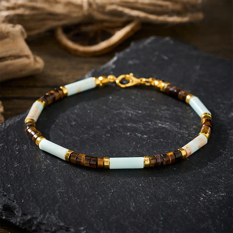 Buddha Stones Red Network Stone Tiger Eye Barrel Beads Confidence Bracelet - image 1