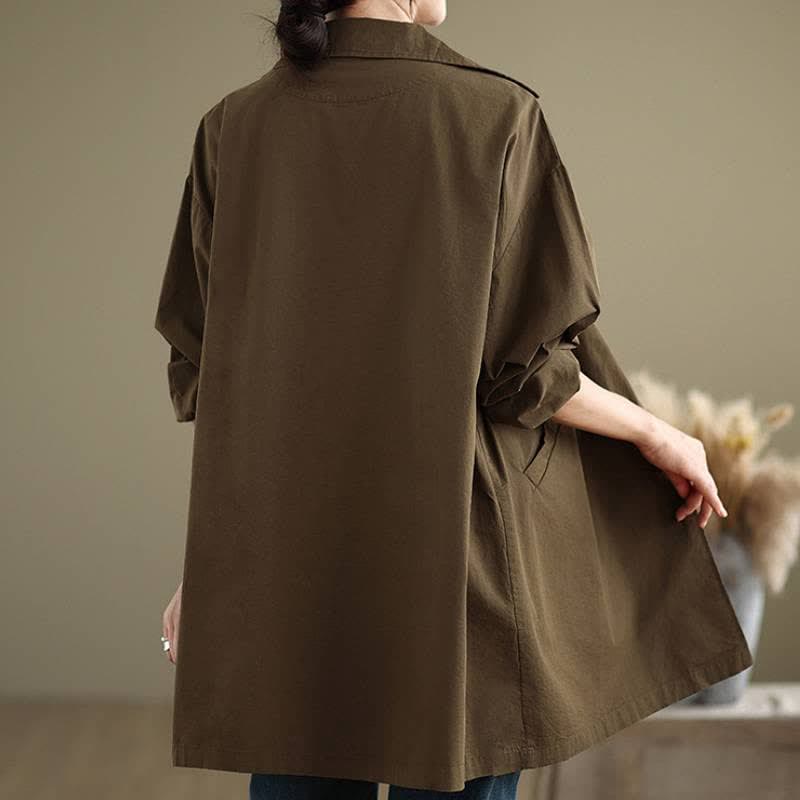 Buddha Stones Spring Fall Casual Minimalist Button-Up Lapel Collar Solid Women's Jacket With Pockets - image 4