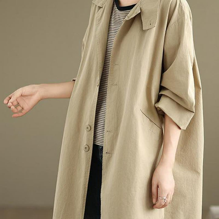 Buddha Stones Spring Fall Casual Minimalist Button-Up Lapel Collar Solid Women's Jacket With Pockets - image 11