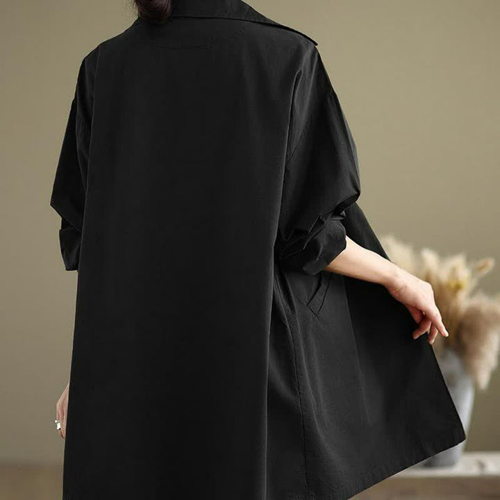 Buddha Stones Spring Fall Casual Minimalist Button-Up Lapel Collar Solid Women's Jacket With Pockets - image 19