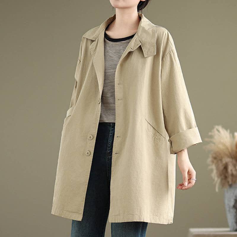 Buddha Stones Spring Fall Casual Minimalist Button-Up Lapel Collar Solid Women's Jacket With Pockets - image 7