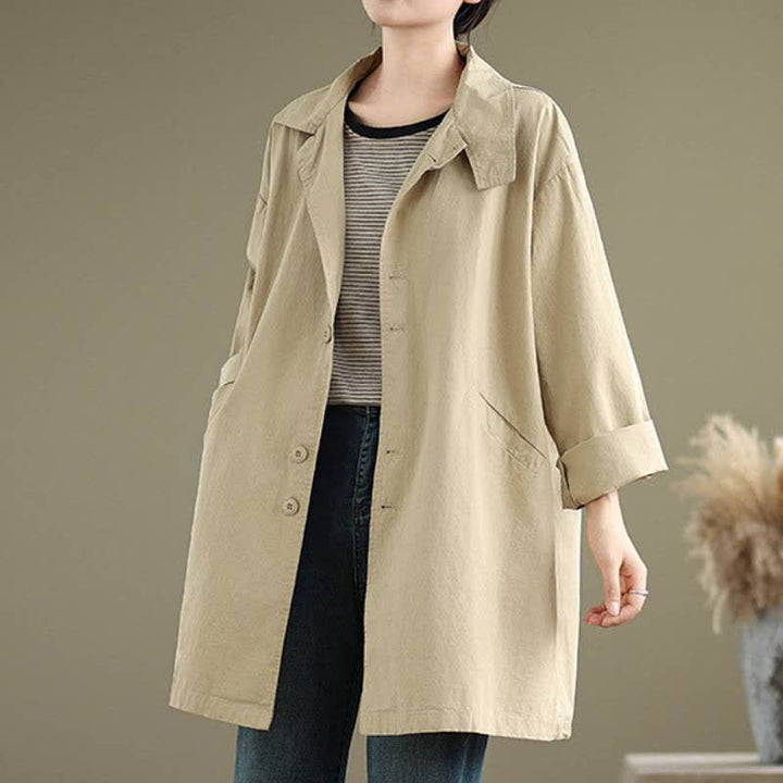 Buddha Stones Spring Fall Casual Minimalist Button-Up Lapel Collar Solid Women's Jacket With Pockets - image 7