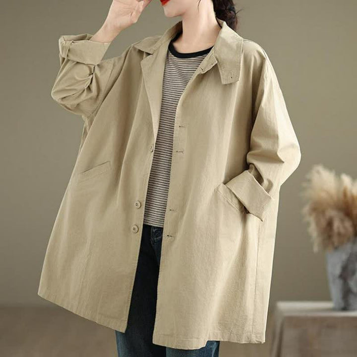Buddha Stones Spring Fall Casual Minimalist Button-Up Lapel Collar Solid Women's Jacket With Pockets - image 8